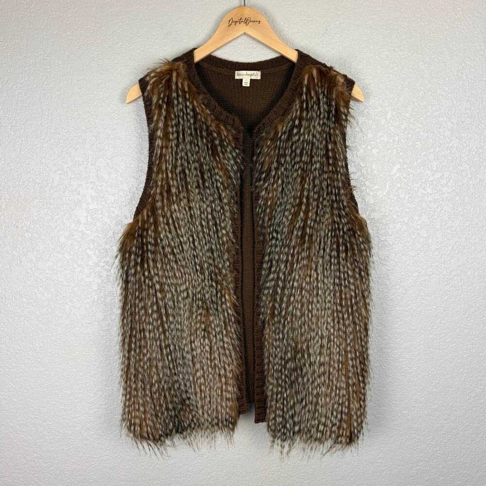 Bambicore Faux Fur Knit Vest L Whimsical Boho Festival Nature Forestcore Fuzzy - Picture 3 of 10